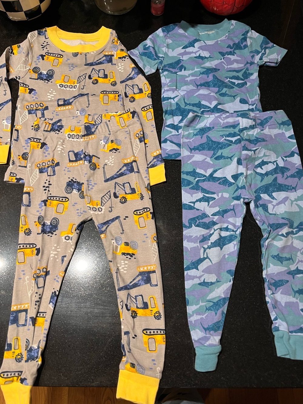 Kids Long Sleeve Construction & Shark Pajama Set - Blue, Yellow